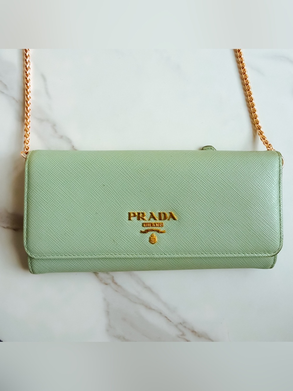 Prada Saffiano Mint green leather wallet on chain 🍃 - Picture 4 of 15